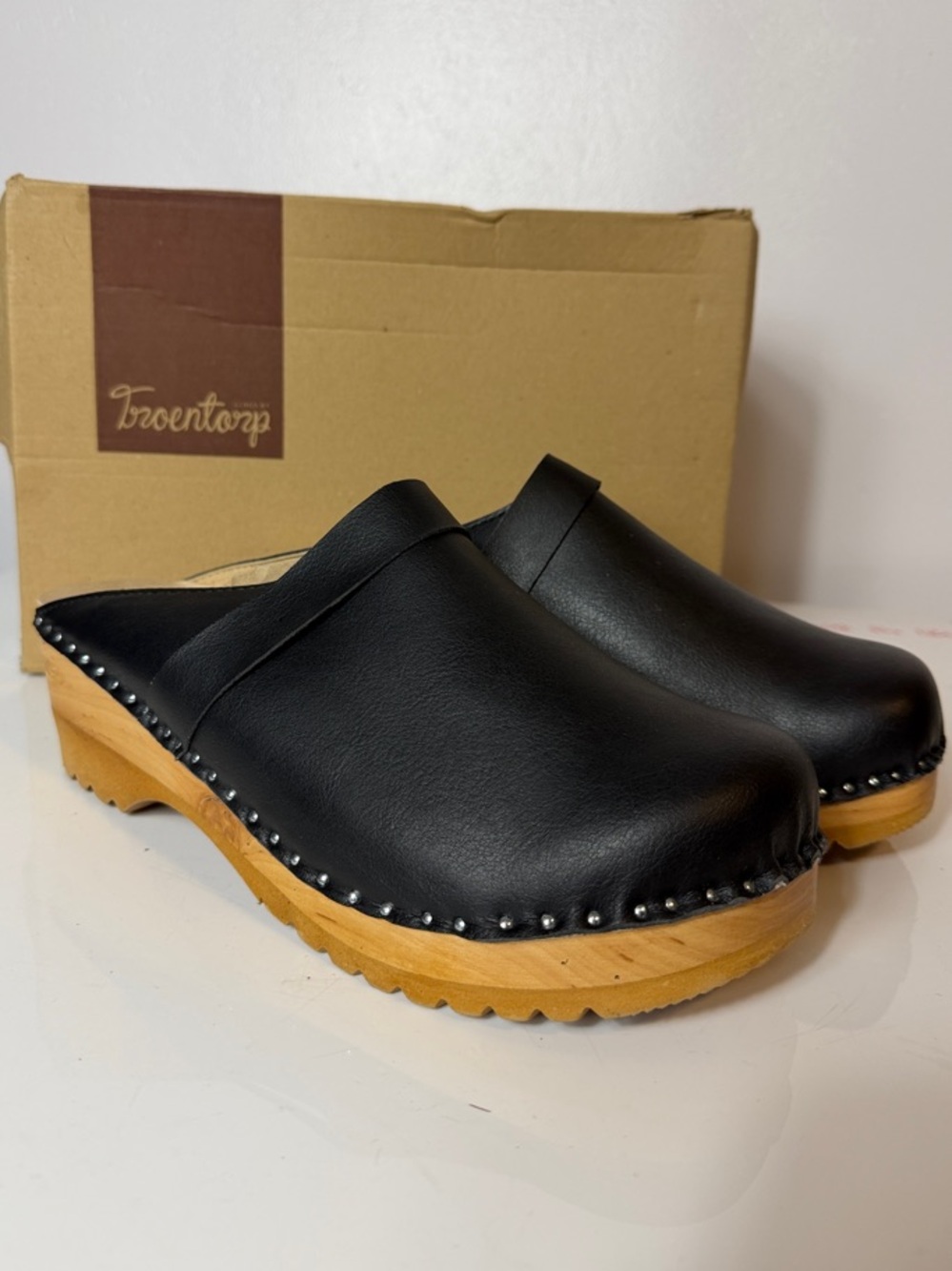 Troentorp Classic Da Vinci Vegan Leather Clog Mule with Natural Wood Sole 43 NIB - Picture 4 of 11